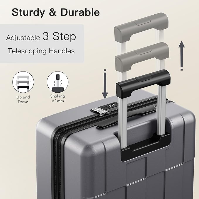 SHOWKOO Luggage Sets 3 Piece Hardside Expandable Lightweight PC Suitcase Sets with Double Spinner Wheels TSA Lock YKK Zipper, Sliver Gray