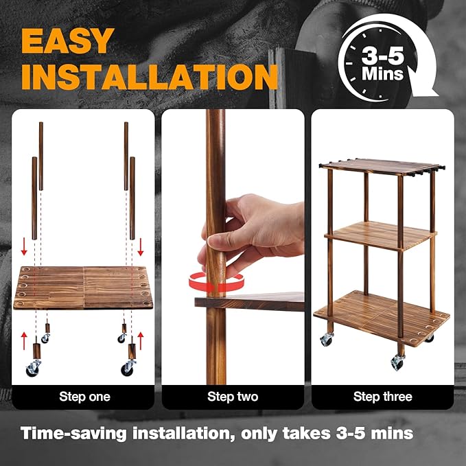 Ghosthorn Fishing Rod Holders for Garage Fishing Pole Rack Hold up to 10 Rods Fishing Pole Holders Wooden Organizer Fishing Rod Rack car Fishing Gear Storage Equipment (3 Tier)