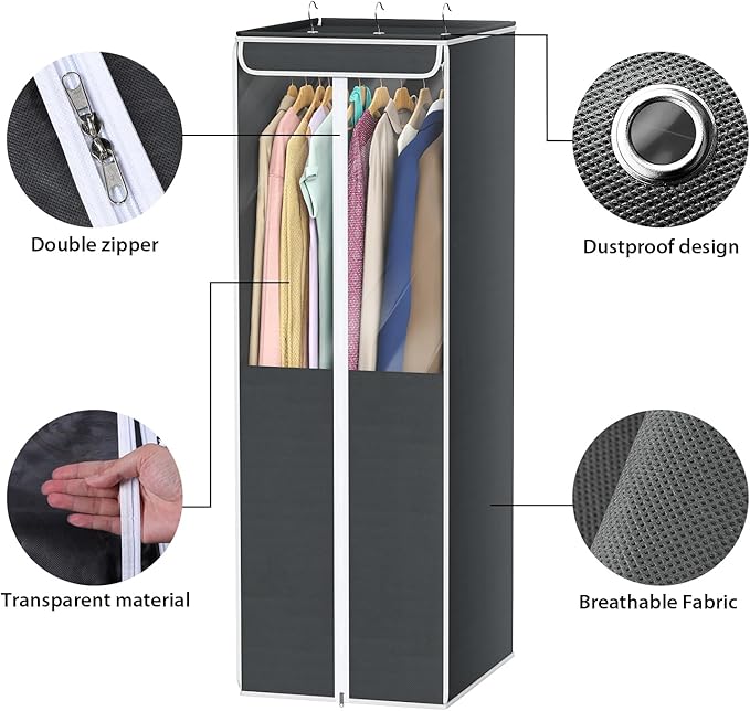 Univivi Garment Bags for Hanging Clothes, 2 Pack Large Clothes Storage Bags Closet Organizer with Clear Window, Premium Hanging Garment Storage Bag for Suits, Coats, Dresses, 54" (Dark Grey)