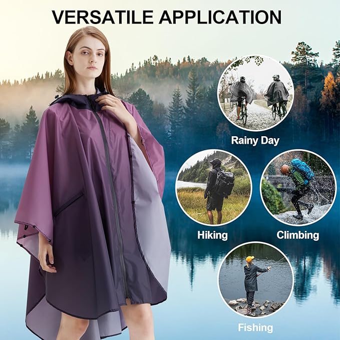 Rain Poncho Jacket Coat Hooded Zipper Style for Women/Men/Adult with Pocket
