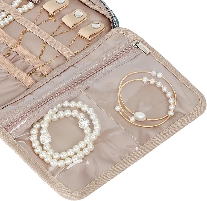 BELALIFE Travel Jewelry Organizer, Portable Jewelry Storage Case for Earrings, Rings, Necklaces, Bracelets, Lake-Blue