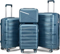 4-Piece Expandable Hardshell Luggage Set with TSA Lock (14/20/24/28) - Lightweight PP Suitcases, 360° Silent Spinner Wheels and Durable 100LB Handle for Air Travel (Peacock Blue)