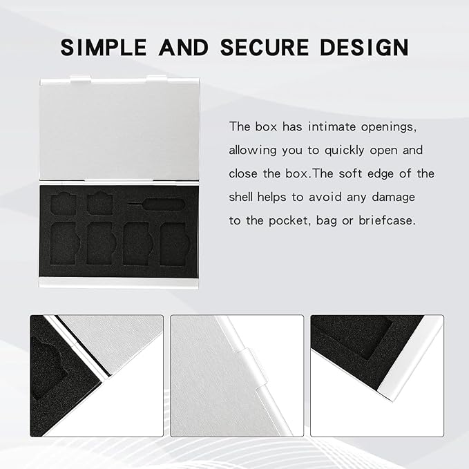 Aluminum SIM Card Case, 15Slots Ultrathin SIM Card Holder, Fit for 8 SIM Card, 6 Micro sim Card, and 1 Cell Phone Eject Pin Slots, Silver