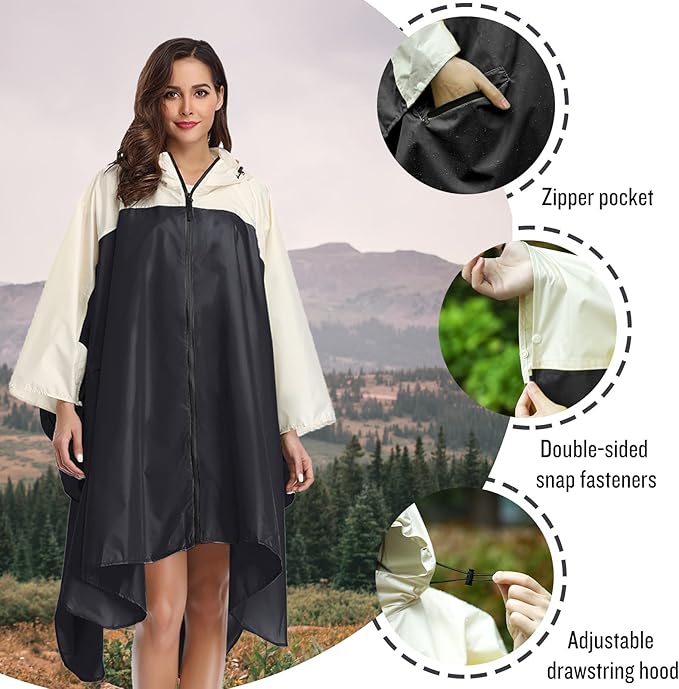 SaphiRose Unisex Rain Poncho Hooded Waterproof Raincoat for Adults Women