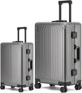Metal all aluminum carry-on suitcase 20 "hard face, TSA lock and rotating wheel zippered luggage set (dark grey, 2Piece(20/28))
