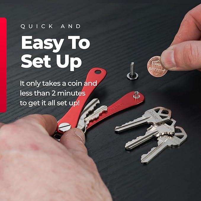 KEYSMART Key Holder for Keychain - Compact Key Organizer for Key Chain, Minimalist Clutter-Free EDC Keychains Key Ring, Red, 14 Keys
