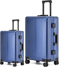 Metal all aluminum carry-on suitcase 20 "hard face, TSA lock and rotating wheel zippered luggage set (blue, 2Piece(20/28))