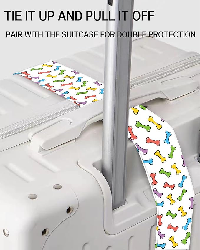 Luggage Straps for Suitcases, Adjustable Travel Belt, Durable Wide Luggage Strap, Cute Suitcase Strap Identifiers with Buckle, Bag Straps for Luggage, Cute Colorful Bones