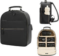 Small Camera Backpack, Classic PU Leather with 11 Inch Pad/Tablet Compartment, Professional Camera Bag for Photographers for DSLR, 10L Black