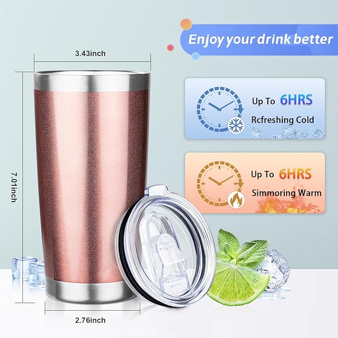 20oz Tumbler with Straw and Brush, Stainless Steel Vacuum Insulated tumbler, Double Wall Insulated Coffee Tumbler for Outdoor, Home, Travel,Office (Rose Gold,4pcs)