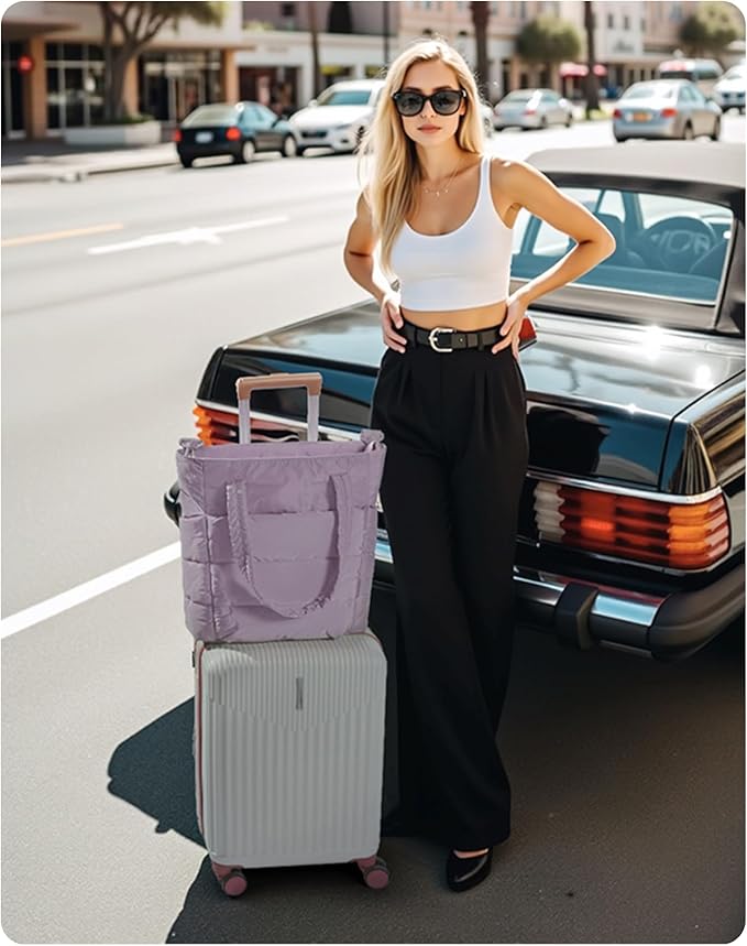 BAGSMART Tote Bag for Women, Lightweight Puffy Tote Bag with Compartments Shoulder Bag Handbag for Travel, Work, Gym,