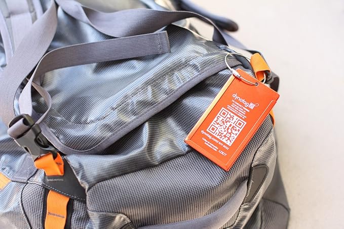 Dynotag® Web Enabled Smart Aluminum Convertible Luggage ID Tag + Braided Steel Loop, with DynoIQ™ & Lifetime Recovery Service (Electric Orange)