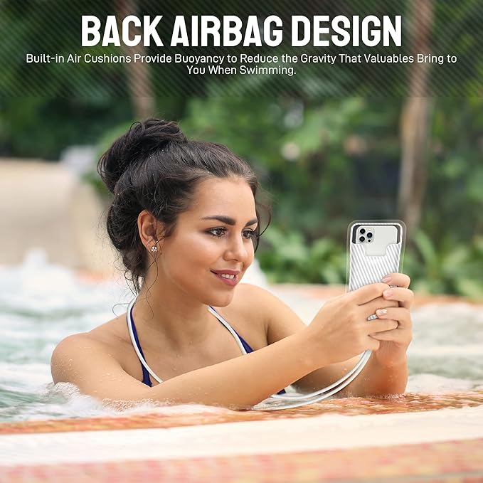 Waterproof Phone Pouch [Floating Airbag Design] Universal IPX8 Cellphone Case Dry Bag with Lanyard for iPhone 16 15 14 13 Pro Max Galaxy S24 S23 Phones Up to 6.9'' for Beach Vacation, White