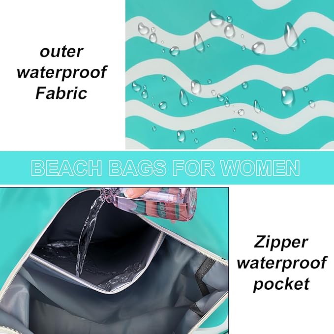 LEDAOU Beach Bag Waterproof Sandproof Women Tote Bag Pool Bag with Zipper for Gym Grocery Travel with Wet Pocket