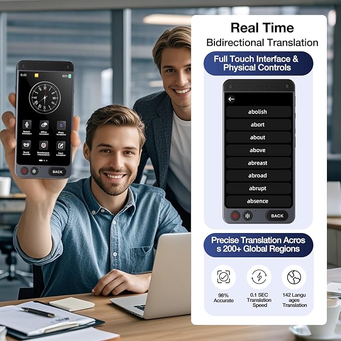 Offline Language Translator Device, No WiFi Needed Instant Translator, 142 Languages Two Way Real - Time Voice & Photo AI Translation for Business Learning Travel