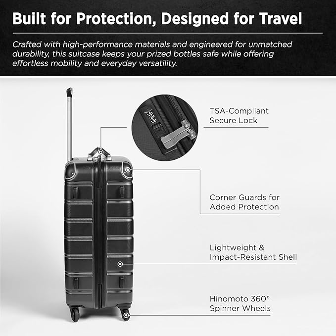 FlyWithWine® by VinGardeValise 12-Bottle Hard Shell Wine Suitcase with Hinomoto 360° Spinner Wheels – TSA Approved Wine Luggage with Removable Foam Insert and 18 Wine Accessories
