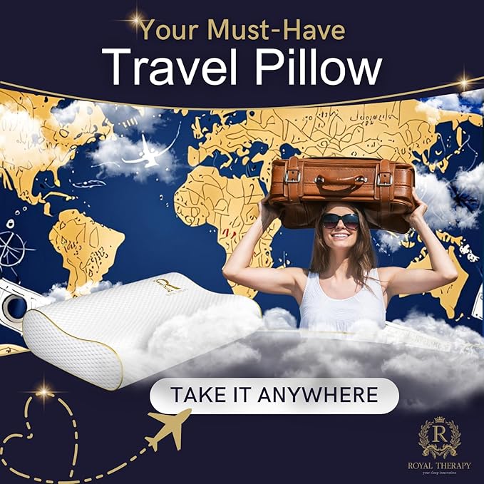 Royal Therapy Travel Memory Foam Pillow, Camping, Cervical for Pain, Contour Pillow, Shoulder Pain, Neck Pain Pillow