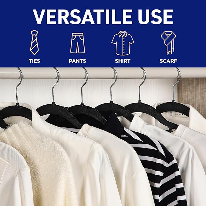 LifeMaster 30 Pcs. Dry Wet Clothes Hangers - Heavy Duty Coat Hanger Set with 360° Swivel Hook (Black) Non-Slip Rubber, Space-Saving, Frustration-Free Hanging, Accessory Tie Bar, Smart Strap Hooks