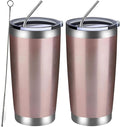 MEWAY 20oz Tumbler 2 Pack Double Wall Vacuum Insulated Travel Mug Bulk, Stainless Steel Tumblers with Lid and Straw, Durable Powder Coated Coffee Cups for Cold & Hot Drinks (Rose Gold, 2)