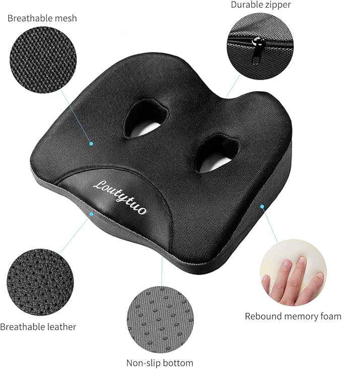 LOUTYTUO Seat Cushion Pillow,100% Memory Foam and Washable Cover,for Office Chair,Car Seat and Wheelchair,Tailbone & Sciatica & Back Pain Relief