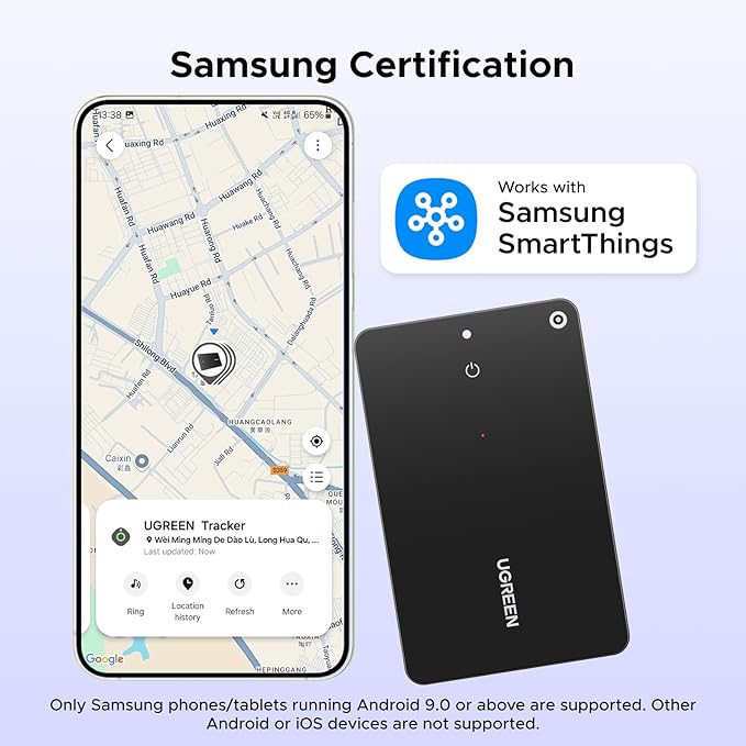 UGREEN FineTrack Slim S Bluetooth Tracker Tags Work with Samsung SmartThings APP (Samsung Only), 1.7mm Ultra-Slim Wallet Card Finder, Rechargeable IP68 Waterproof Tracker Card for Wallet, Key, Luggage