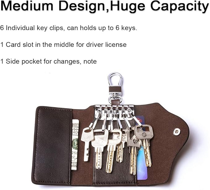 Contacts Car Key Case for Men and Women Small Leather Key Holder Key Cover with 6 KeyChains