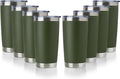 DOMICARE 20oz Stainless Steel Tumbler Bulk with Lid, Double Wall Vacuum Insulated Travel Mug, Powder Coated Coffee Cup, Army Green, 8 Pack