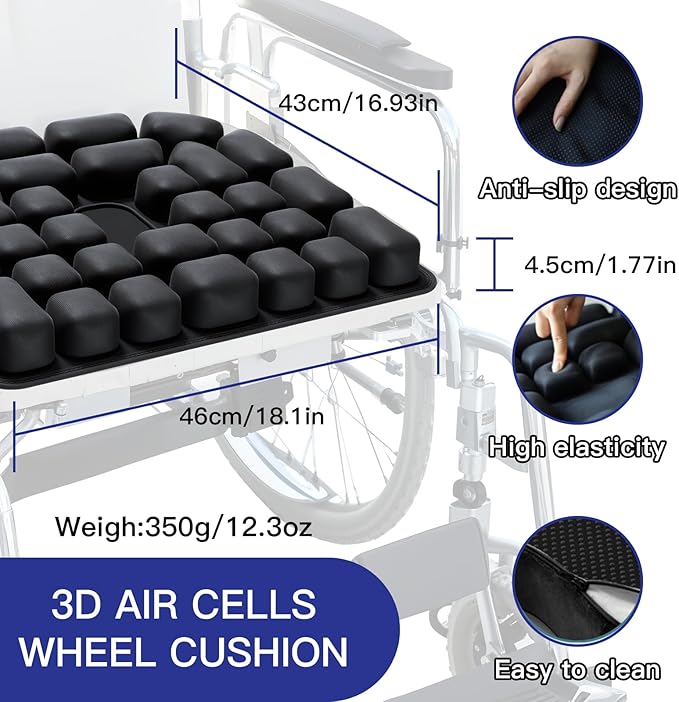Seat Cushion, Inflatable Wheelchair Cushion for Pressure Relief, Adjustable Air Seat Cushion for Office Chair, Car, Travel - Portable, Gel & Air Cell Support for Back Pain & Sciatica