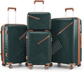 Campfun Luggage Sets 4 Piece, Expandable Carry On Luggage Set Hardshell PP, Suitcase Set with Double Spinner Wheels, Checked Durable Lightweight with TSA Lock, 14/20/24/28in, Dark Green Brown(B)