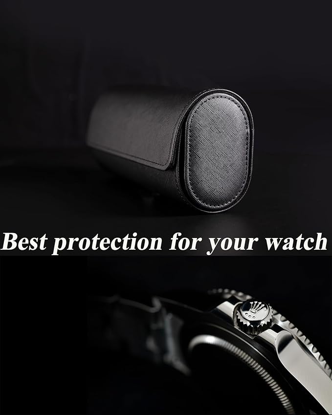 MR.OKAY 2 Watch Travel Case- Classic Leather Watch Case With Superb Texture.Portable Watch Roll Or Organizer For Storage And Display. Travel Gift for Men, All Handcrafted By Leather Craftsmen.