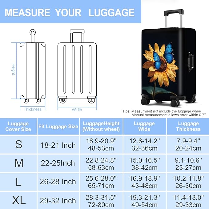 Luggage Cover Washable Suitcase Protector Anti-scratch Suitcase cover Fits 20-34 Inch Luggage (Sunflower, M(24-26inch suitcase))