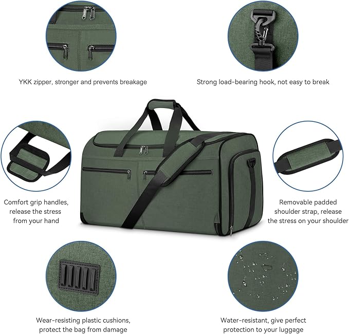 Bukere Garment Bags for Travel, Large Convertible Garment Duffel Bag for Men Women, Shoe Compartment, 2 in 1 Hanging Dress Suitcase Suit Travel Bags