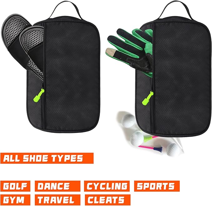 Shoe Bag Golf Travel Soccer Gym Sport with Side Accessory Outside Pocket for Socks Shoe Pouch Portable Large Shoe Storage Bag for Packing Zippered (all black)