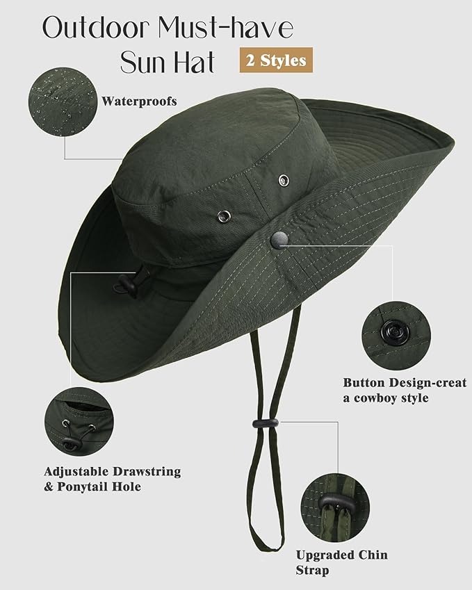 FURTALK Sun Hats for Women Ponytail UPF 50+ Beach Summer Hat Wide Brim Packable Cowboy Hat