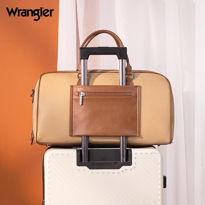 Wrangler Travel Duffel Bag Large Weekender Bag for Women Designer Carry on Overnight Bag for Trips Leather Luggage Bag Tan