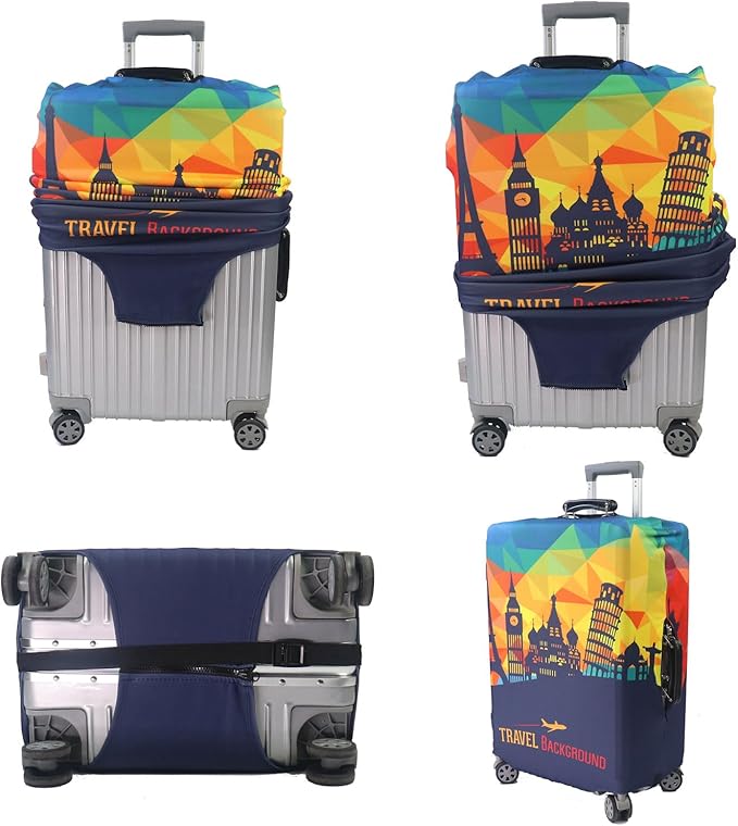 MosaiRudo Thicker Luggage Cover Elastic Suitcase Cover Protector Fits 18-32 Inch Suitcase Travel Accessories (Travel-4, S)