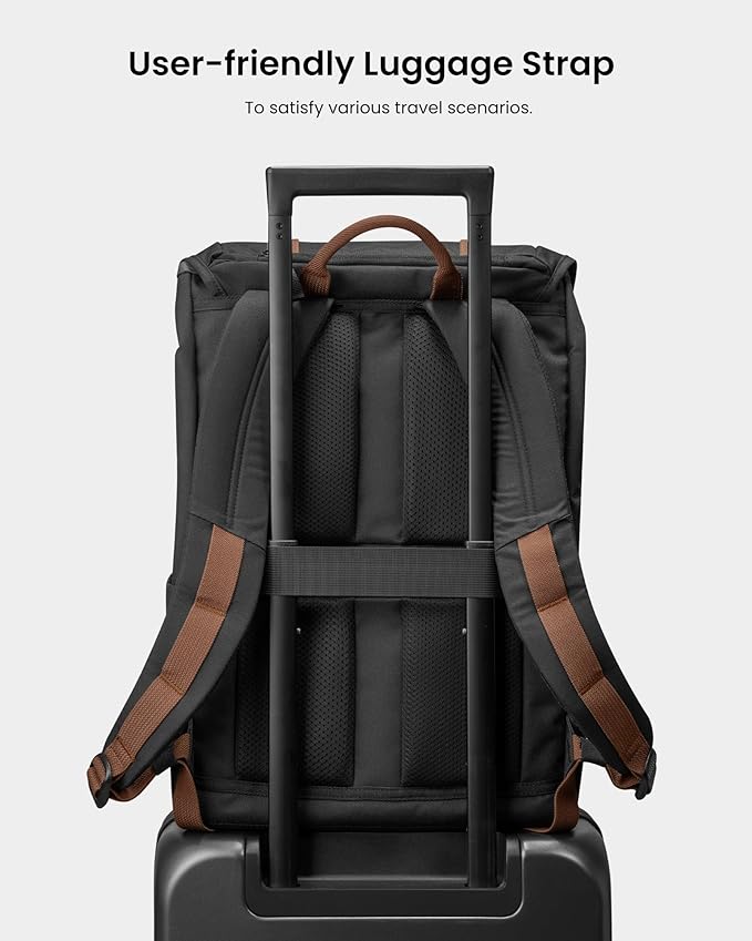 tomtoc Flap Laptop Backpack, Lightweight, Water-Resistant Casual Daypack, Durable Work-pack, Vintage Classic Rucksack for 13-15.6 Inch Laptop, perfect for Campus, Street, 22L Black