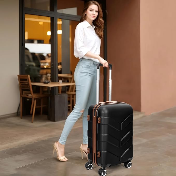 Hardside Carry On Luggage 22x14x9 Airline Approved with Spinner Wheels, Lightweight 20-inch Carry-On Suitcase for Men & Women, Black