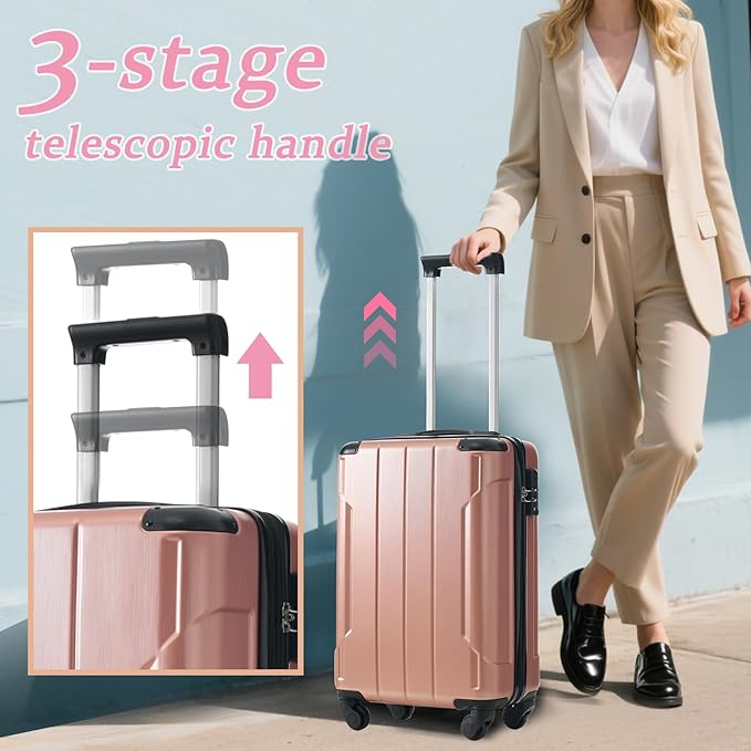 Merax Carry on Luggage Set, 20 Inch Hardshell ABS Suitcase with Spinner Wheels, Built-in TSA Lock & 2 Packing Cubes Airline Approved for Business Weekend Travel