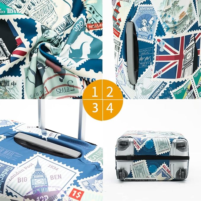 Travelkin Luggage Covers For Suitcase Tsa Approved,Suitcase Cover Protector Fit 18-32 Inch Luggage (Stamp, S)