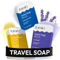FOMIN - Antibacterial Paper Soap Sheets Tin for Traveling - (300 Sheets) Variety Pack (Unscented, Lemon, Lavender) Portable Travel Hand Soap Sheet, Dissolvable Mini Camping Hand Soap for Hand Washing