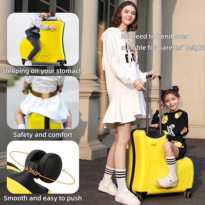 N-A Kids Ride On Suitcase with Wheels, Scooter Luggage for Toddlers Travel, Durable Children's Suitcase for Boys & Girls Ages 2-20 Years