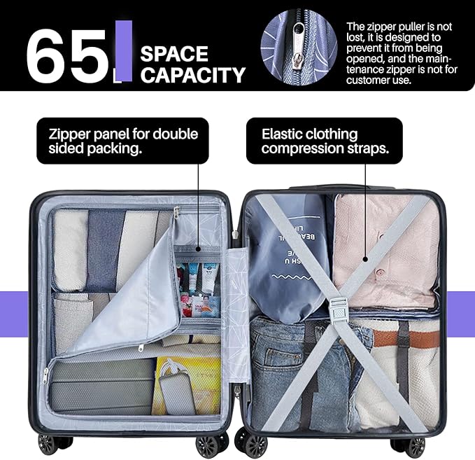 AnyZip Suitcase Hardside PC ABS Lightweight USB Luggage with Wheels TSA Lock Checked-Medium 24 Inch DarkBlue