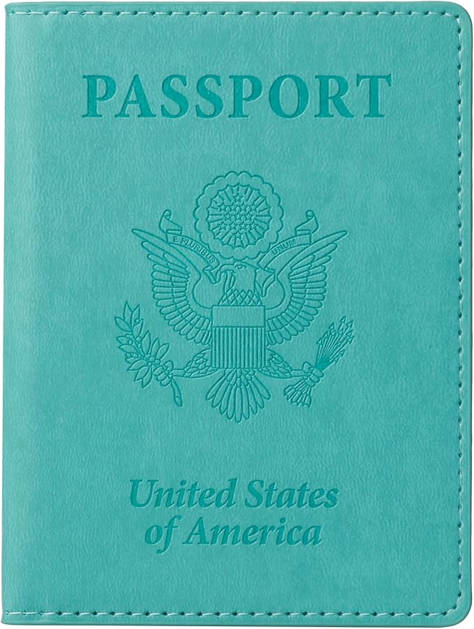 TIGARI Passport Holder for Travel Women Men, PU Leather Passport Wallet Cover Case Sleeve, Waterproof Protected Document Organizer, Family Vacation Plane Cruise Travel Essentials-Teal
