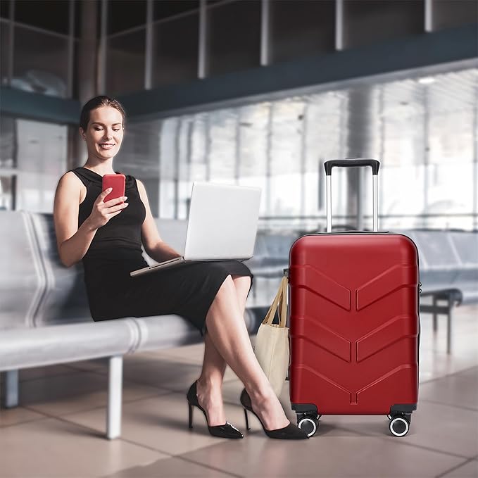 Luggage Sets 3 Piece with Spinner Wheel, Hardside Suitcase Set with TSA Lock, Expandable Lightweight Travel Luggage for Women, Red