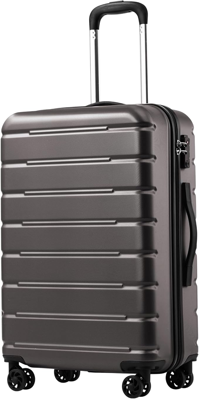 Coolife Luggage Suitcase Carry-on Spinner TSA Lock USB Port Expandable (only 28’’) Lightweight Hardside Luggage (Gray, L(28in))