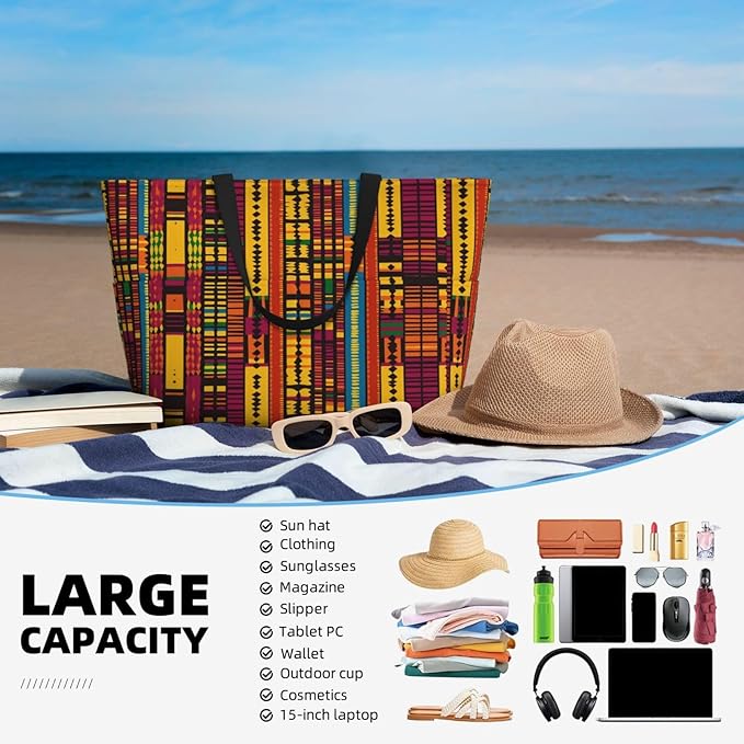 Beach Bag for Women Beach Tote Bag Waterproof Sandproof Large Bags with Zipper Big Capacity for Vacation Travel