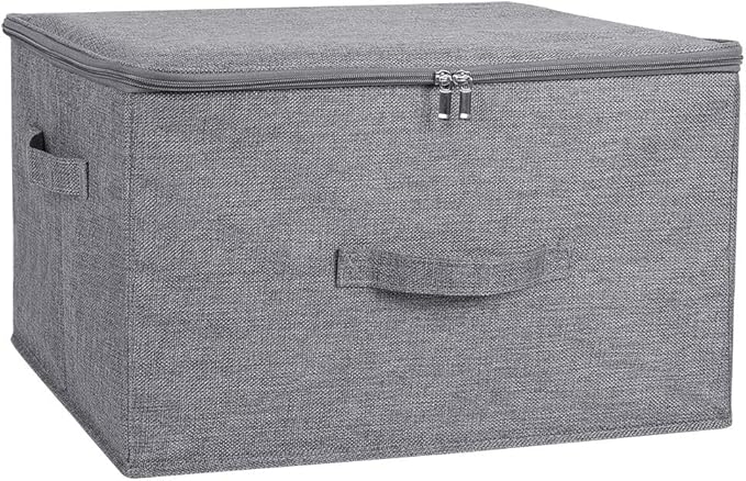 ANMINY Storage Bins with Zipper Lids 36 Qt Lidded Fabric Storage Boxes Baskets Cubes with Handles Collapsible Washable Cotton Linen Closet Shelf Clothes Organizer Containers - Gray, Large
