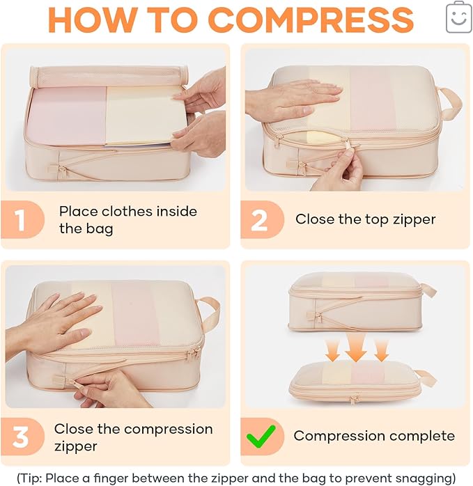 Veken 2/6/9/11 Set Compression Packing Cubes for Travel Essentials,Compressible Expandable Large Luggage Suitcase Organizer Bags for Clothing,Durable Space Saver Storage Bags(Beige)