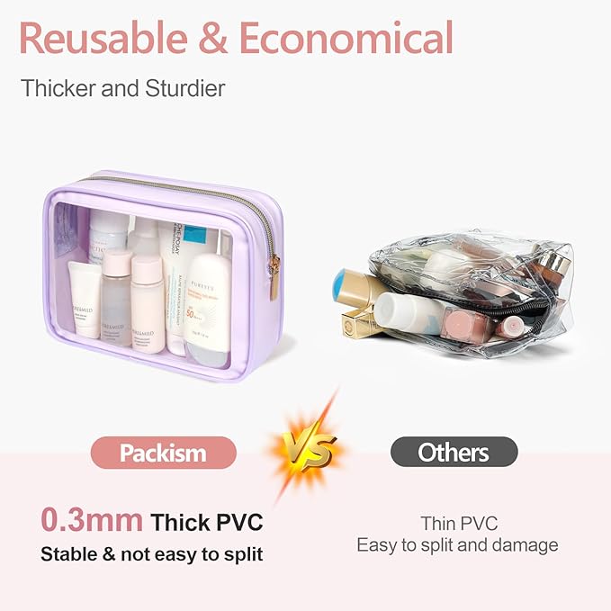 PACKISM TSA Approved Toiletry Bag - Upgrade Color-Edged Clear Makeup Bags, Clear Toiletry Bags For Traveling Fits Various Storage Needs